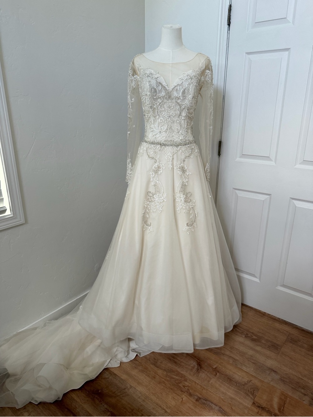 Mon Cheri Bridal Long-Sleeve Beaded Ballgown Wedding Dress